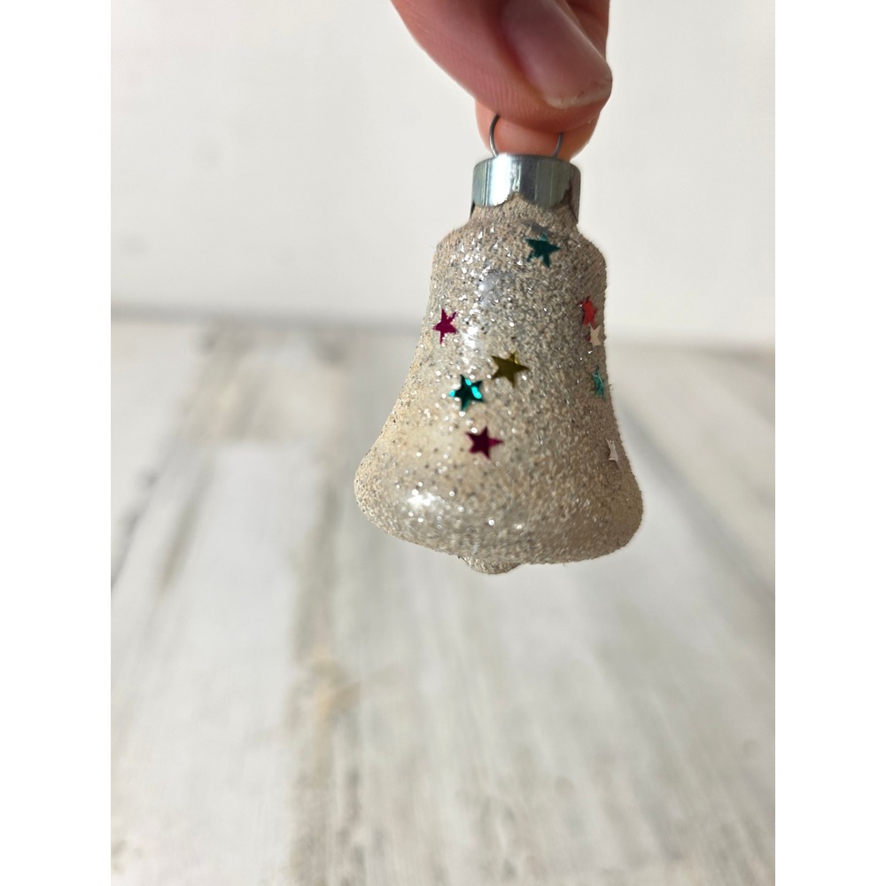Vintage franke confetti star bell ornament mica glass glitter Xmas tree